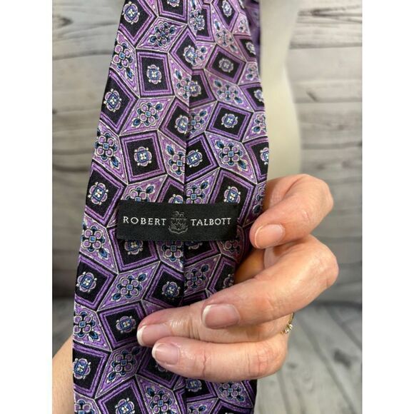 Men's Robert Talbot Tie, One Size, Purple & Black - Picture 3 of 3
